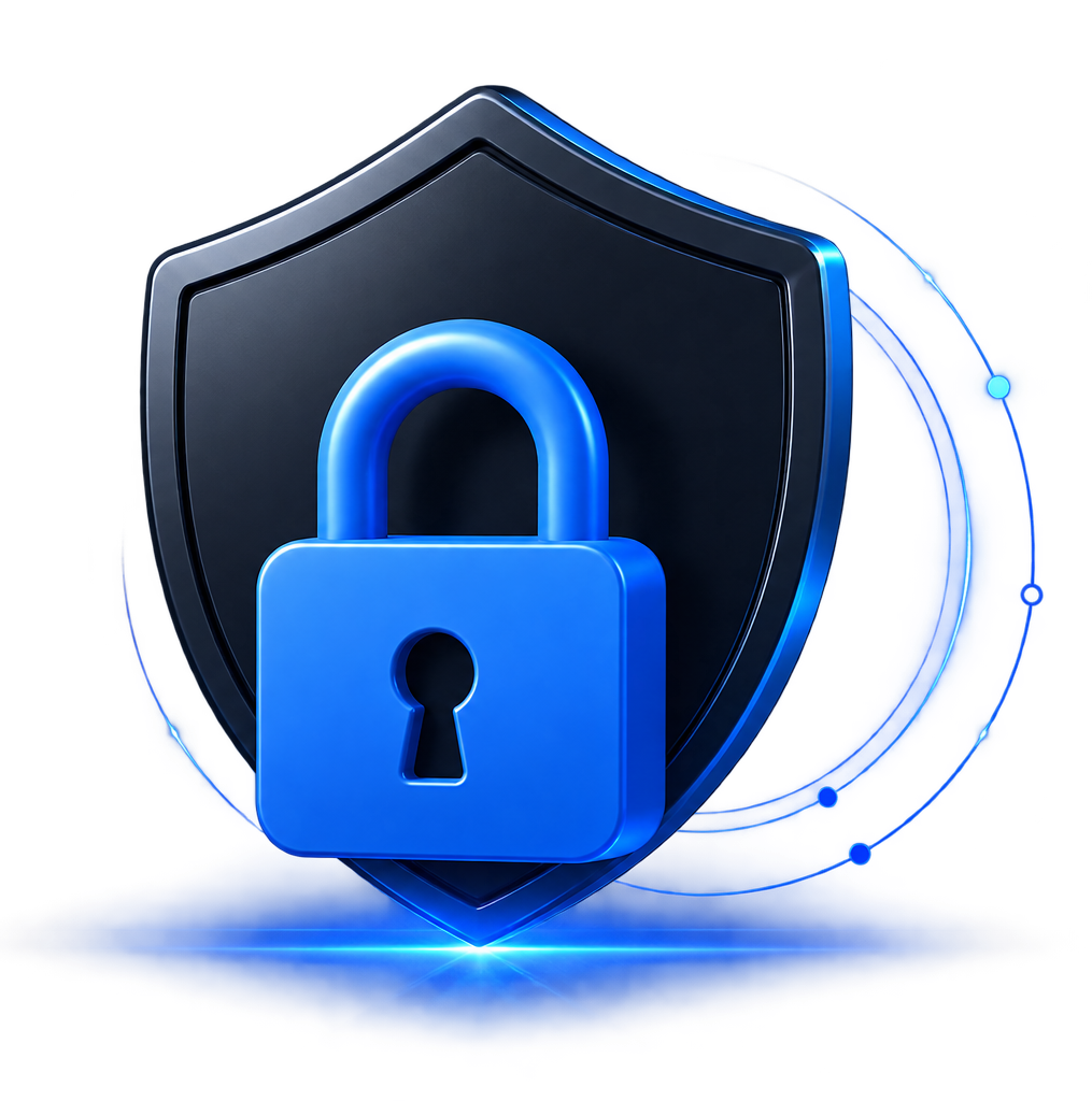 Escudo com cadeado representando privacidade e proteção de dados